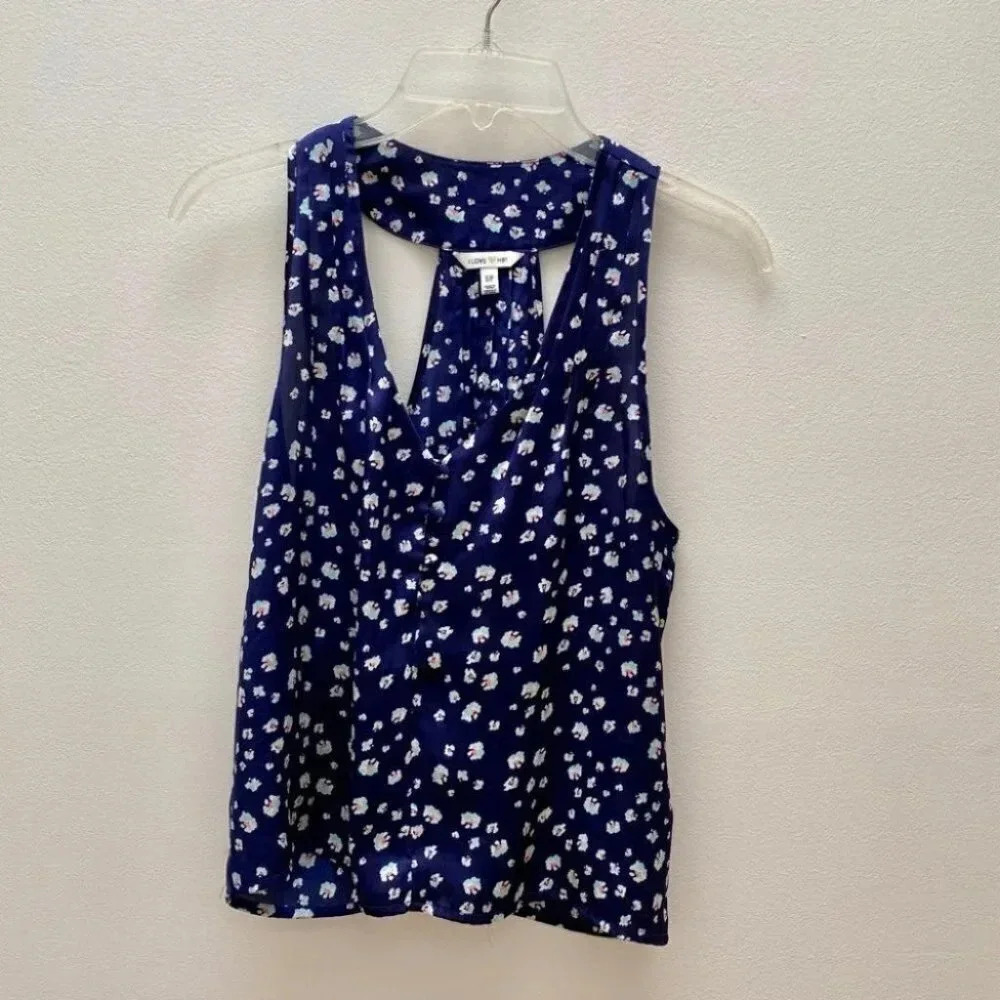 H81 - Blue Floral Satin Feel Vintage Style Tank Top